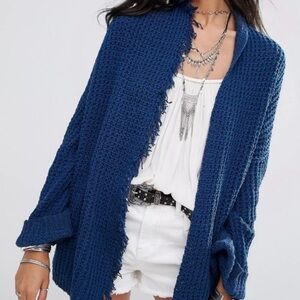 Free people open front sweater I'll be around womens size royal blue